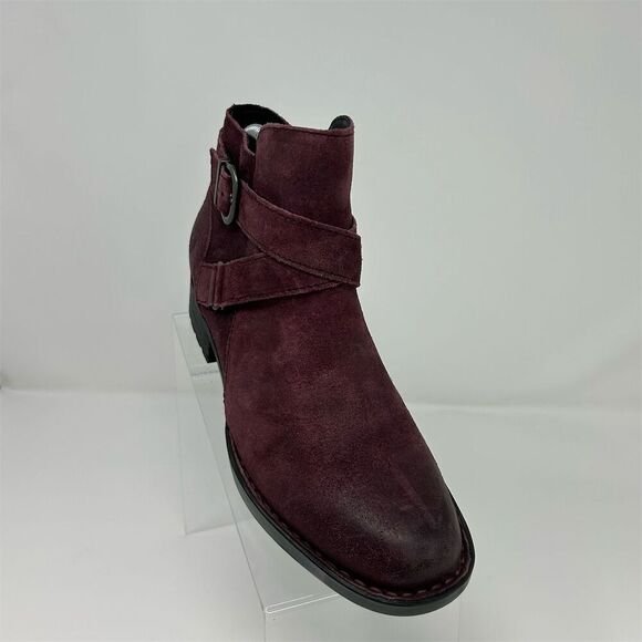 Born Women's Burgundy Red Purple Suede Ankle Boots Size 8M Boho Casual Buckle - Picture 4 of 14